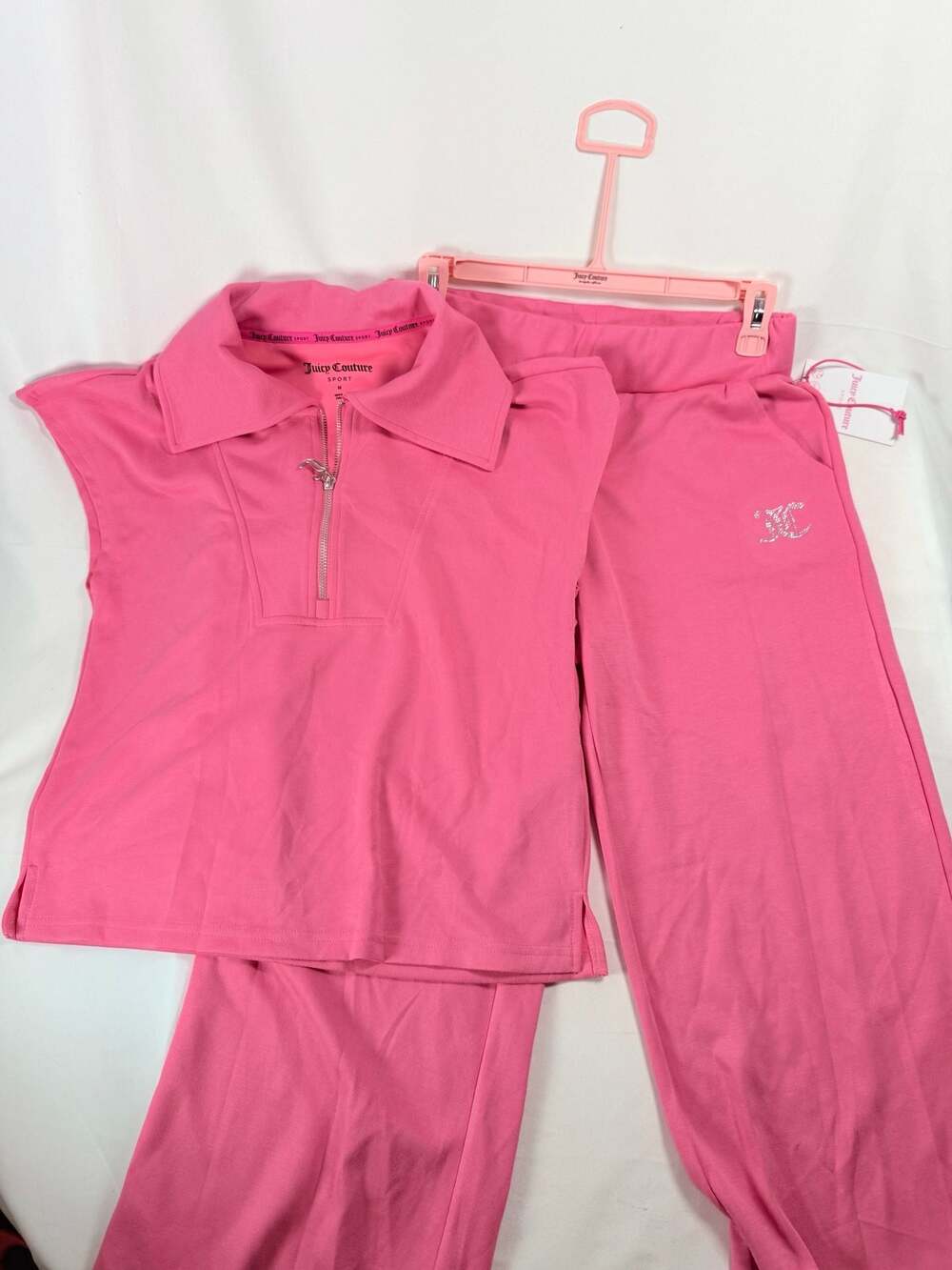Juicy Couture Sport Half Zip Cap Sleeve Sweatshirt Wide Leg Sweatpant Lounge Set